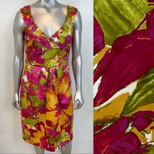 NWT KAY UNGER Pink Yellow Green Floral Sleeveless Midi Dress Sz 6 #404